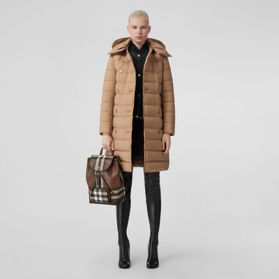Detachable Hood Nylon Down-filled Coat Muted Brown - Women | Burberry® Official