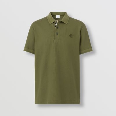 Monogram Motif Cotton Piqué Polo Shirt Olive - Men | Burberry® Official
