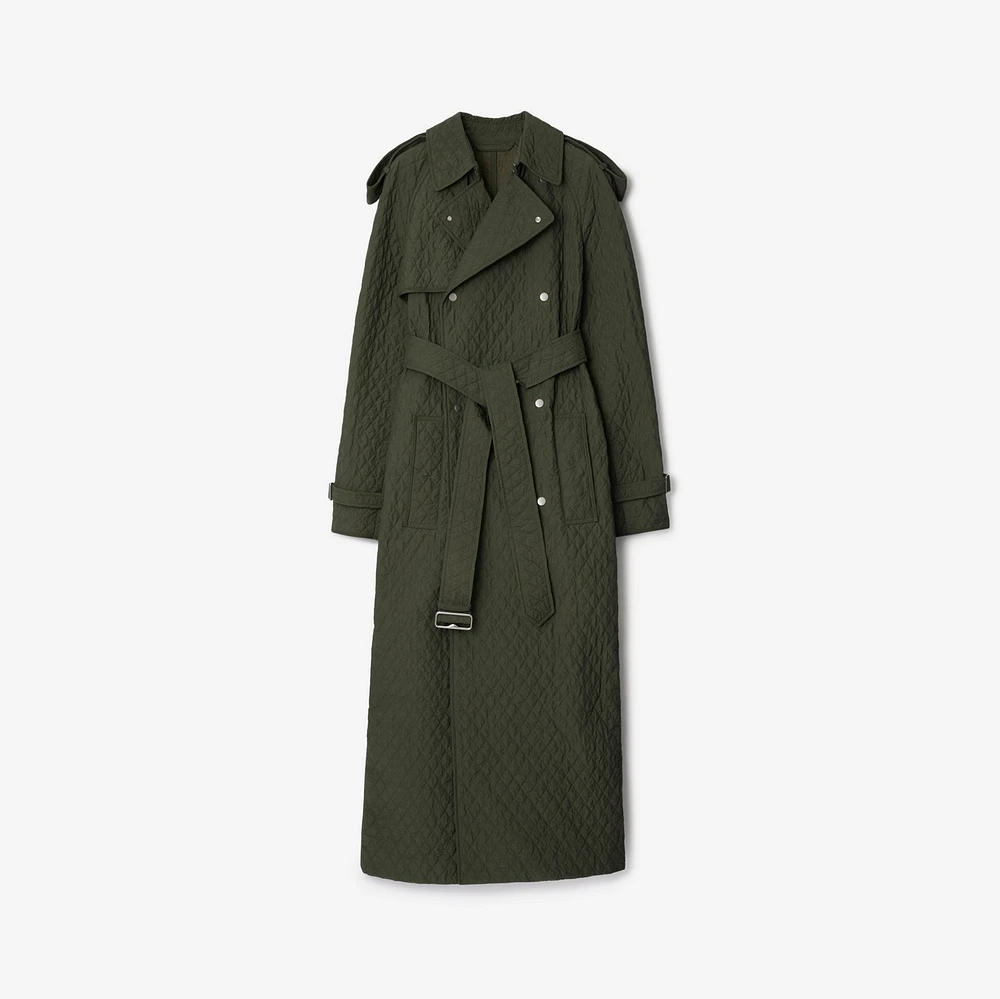 Long Quilted Nylon Trench Coat in Loch - Women, Cotton | Burberry® Official