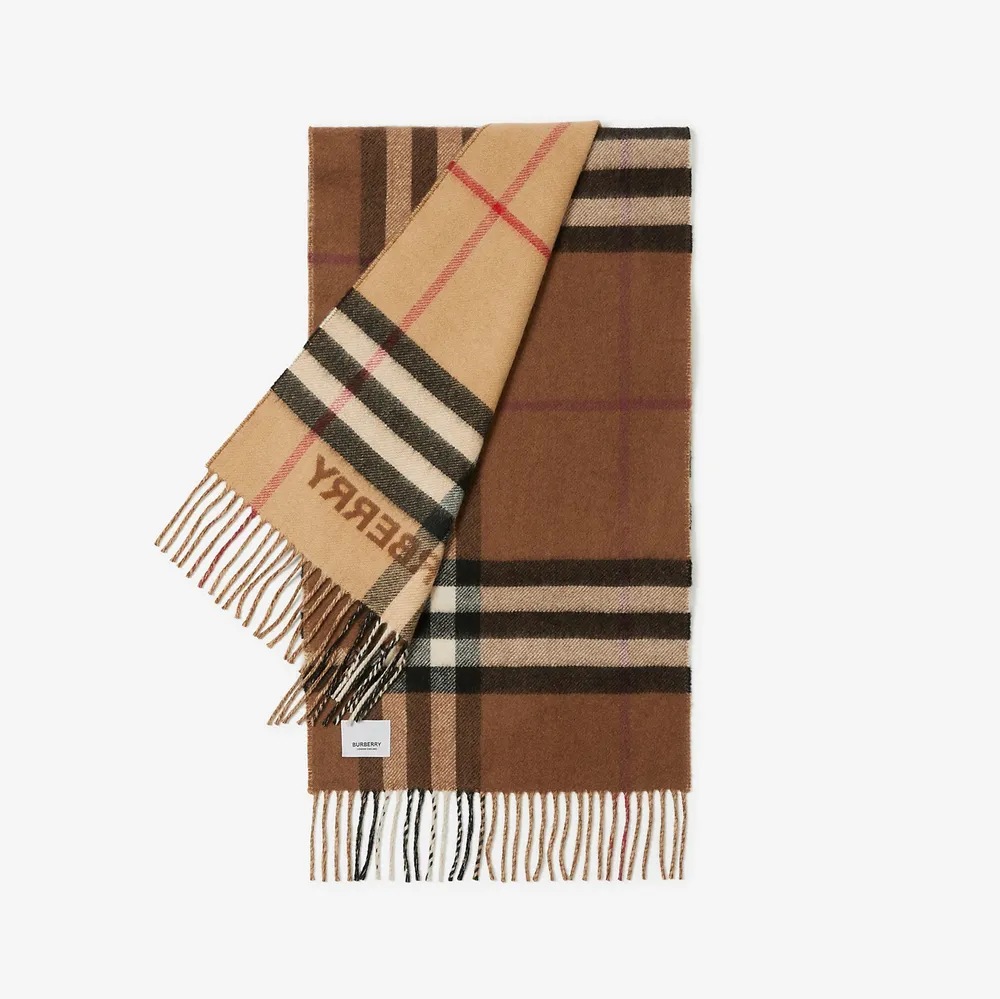 Burberry Contrast Check Cashmere Scarf in Archive beige/birch brown, Burberry® Official