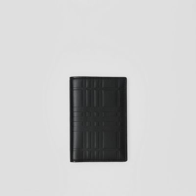 Embossed Check Leather Passport Holder in Black - Men | Burberry® Official
