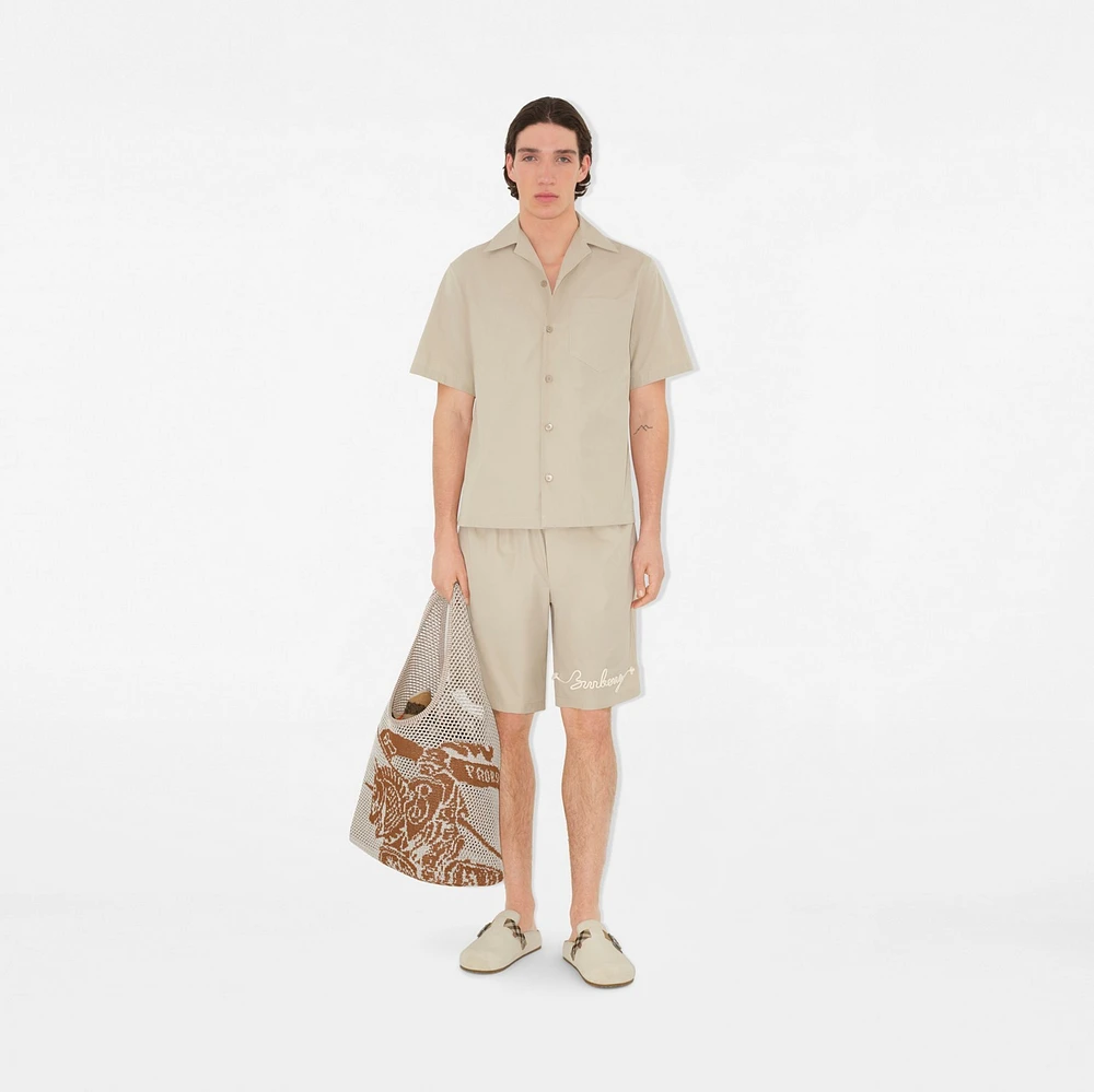 Relaxed Fit Knot Logo Cotton Poplin Shirt in Fossil - Men | Burberry® Official