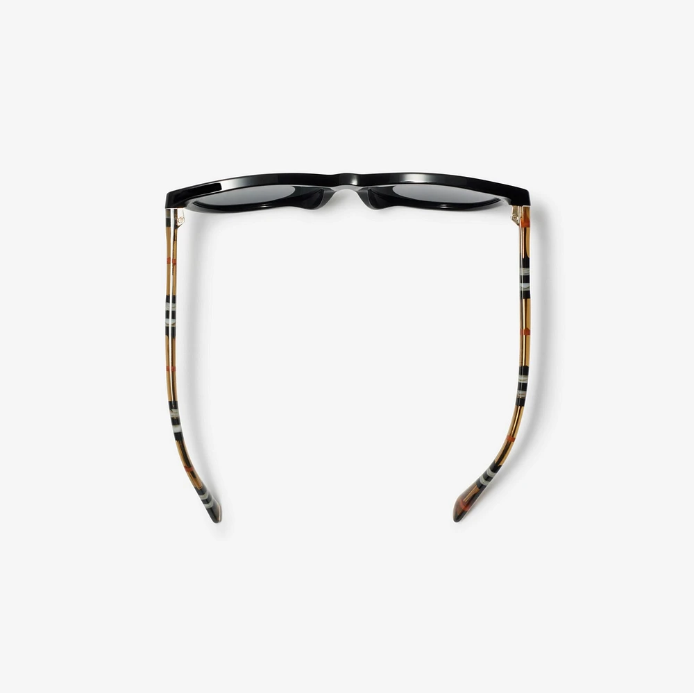 Tubular Check Round Sunglasses​ in Black - Women | Burberry® Official
