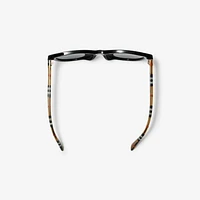 Tubular Check Round Sunglasses​ in Black - Women | Burberry® Official