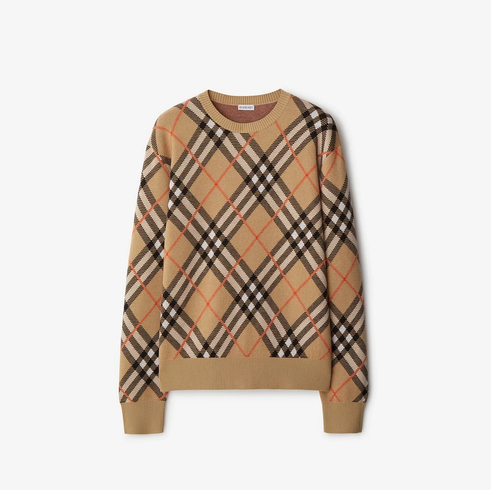 Check Wool Blend Sweater in Sand - Women, Nylon | Burberry® Official