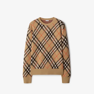 Check Wool Blend Sweater in Sand - Women, Nylon | Burberry® Official