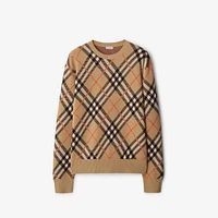 Check Wool Blend Sweater in Sand - Women, Nylon | Burberry® Official