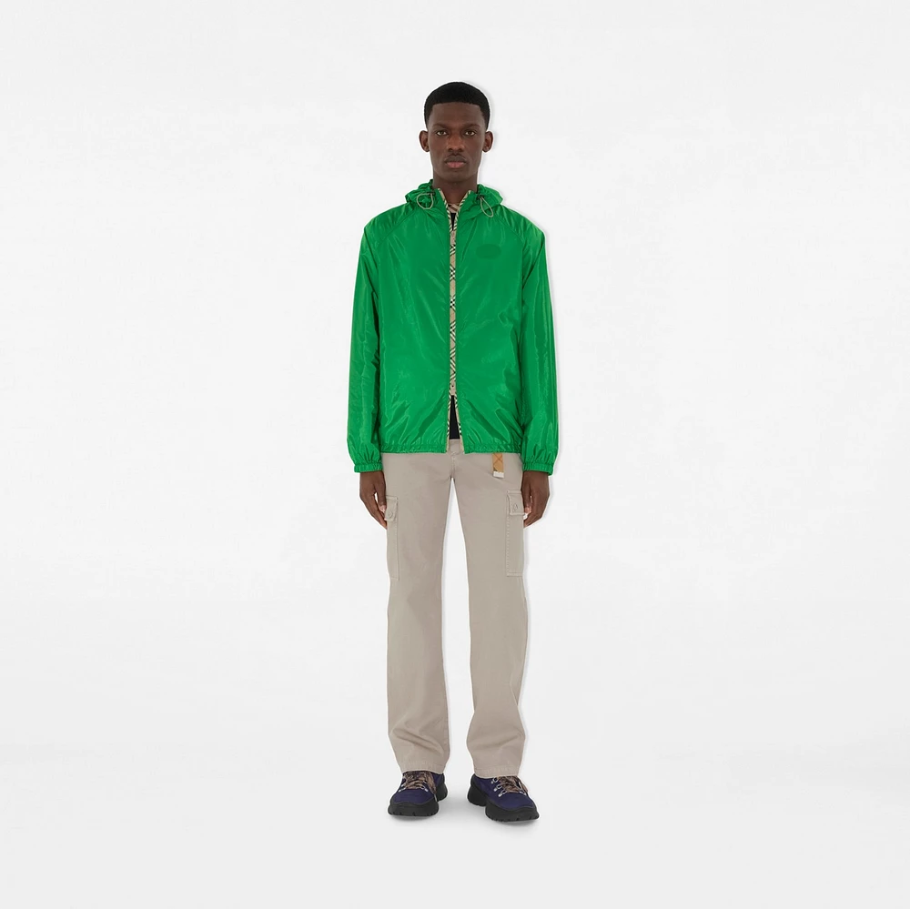 Check Trim Nylon Hooded Jacket in Caterpillar green - Men | Burberry® Official