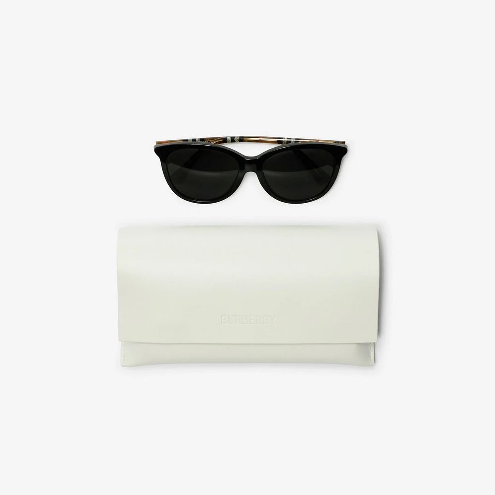 Tubular Check Round Sunglasses​ in Black - Women | Burberry® Official