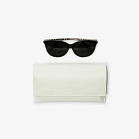 Tubular Check Round Sunglasses​ in Black - Women | Burberry® Official