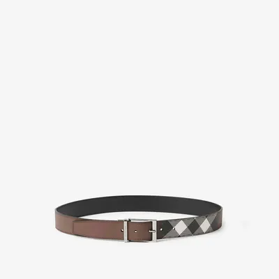 Check and Leather Reversible Belt in Dark Birch Brown/black - Men | Burberry® Official