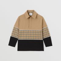 Long-sleeve Check Panel Cotton Polo Shirt Archive Beige | Burberry