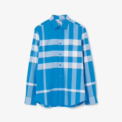 Check Stretch Cotton Poplin Shirt Vivid Blue - Men | Burberry® Official