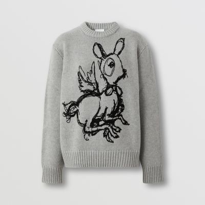 Deer Graphic Wool Cashmere Sweater Light Pewter Melange - Women | Burberry® Official