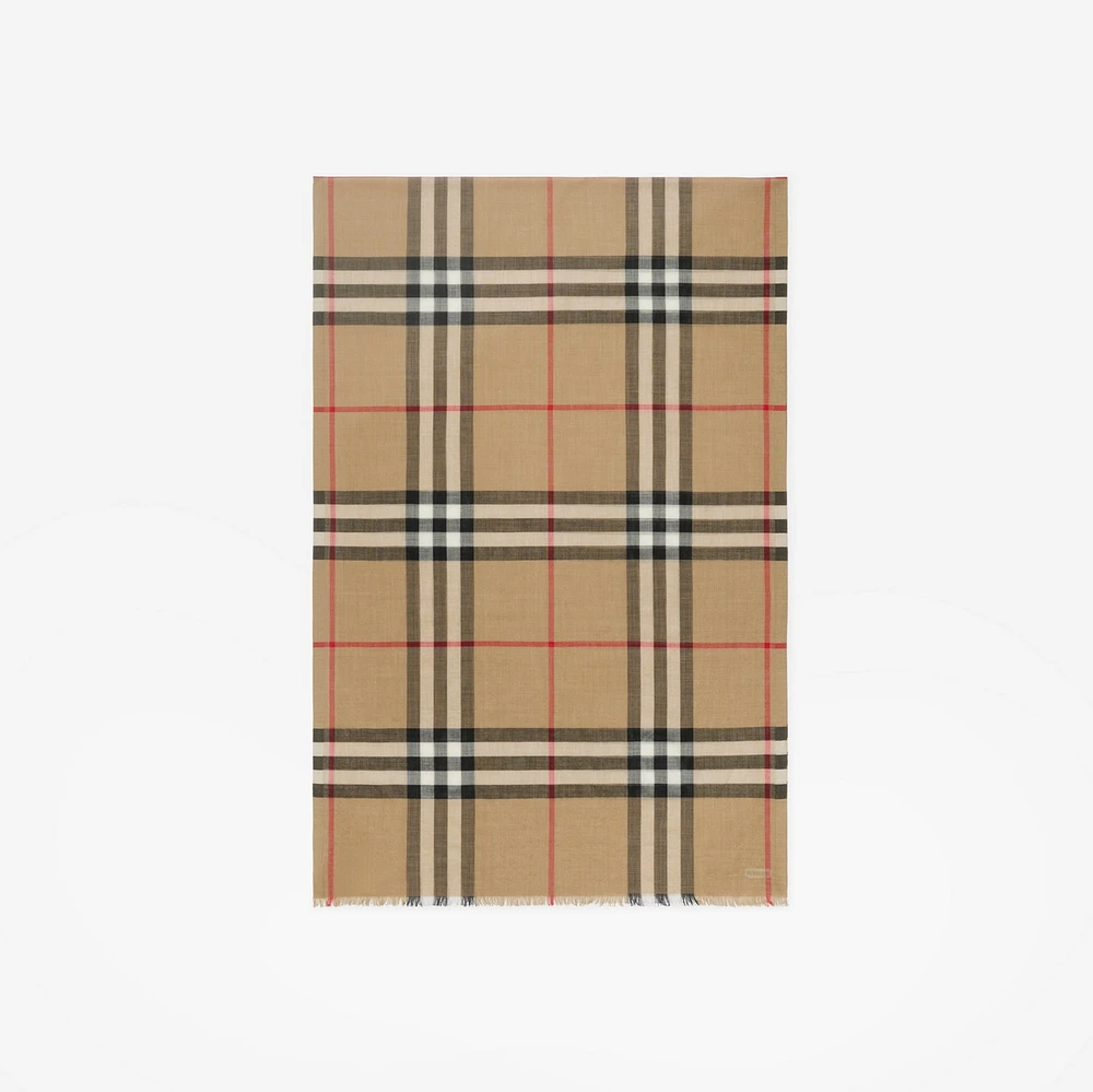 Wide Check Wool Silk Scarf in Archive beige | Burberry® Official