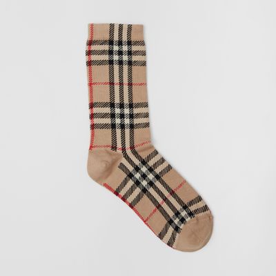 Vintage Check Intarsia Cotton Cashmere Blend Socks Archive Beige | Burberry® Official