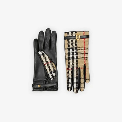 Vintage Check Bouclé and Leather Gloves in Archive beige - Women | Burberry® Official