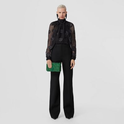 Embroidered Logo Wool Tailored Trousers Black - Women | Burberry® Official