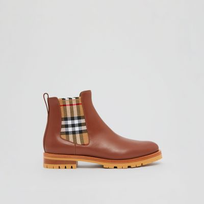 Vintage Check Detail Leather Chelsea Boots Light Tan - Women | Burberry® Official