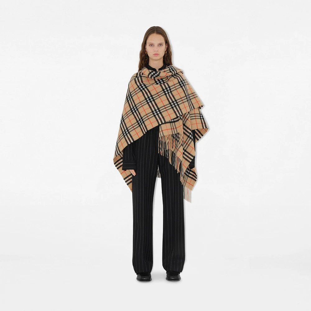Check Wool Cashmere Cape in Sand | Burberry® Official