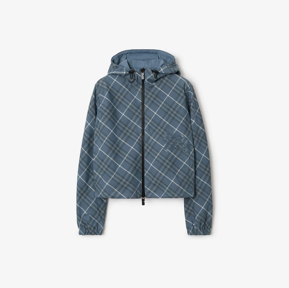 Cropped Reversible Check Hooded Jacket in Pewter - Women, Nylon | Burberry® Official