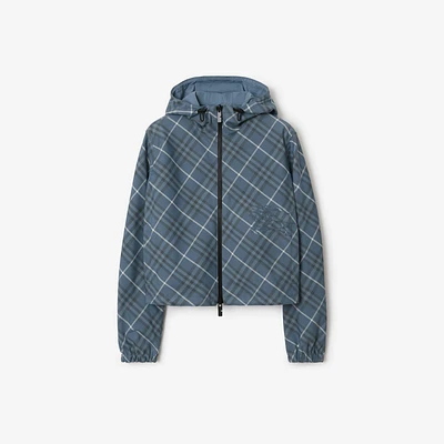 Cropped Reversible Check Hooded Jacket in Pewter - Women, Nylon | Burberry® Official