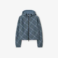 Cropped Reversible Check Hooded Jacket in Pewter - Women, Nylon | Burberry® Official