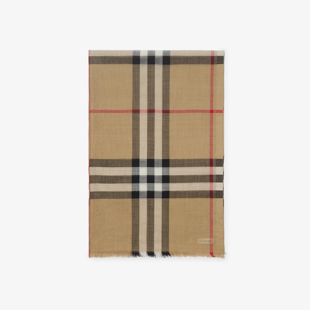 Wide Check Wool Silk Scarf in Archive beige | Burberry® Official