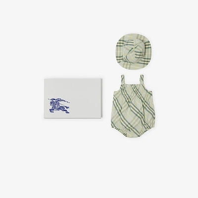 Check Cotton Two-piece Baby Gift Set in Breeze - Children | Burberry® Official