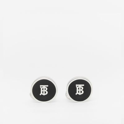 Monogram Motif Palladium-plated Cufflinks in Palladium/black - Men | Burberry® Official