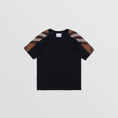 Exaggerated Check Panel Cotton T-shirt – Online Exclusive Dark Birch Brown | Burberry® Official