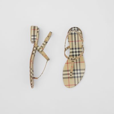 Vintage Check and Leather Sandals Archive Beige - Women | Burberry® Official