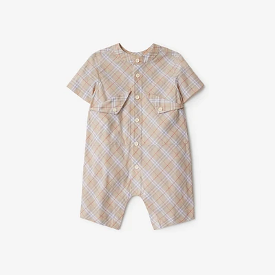 Check Cotton Playsuit in Pale stone - Children | Burberry® Official