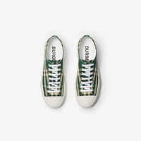Check Nylon Blend Sneakers in Leaf - Men, Technical | Burberry® Official