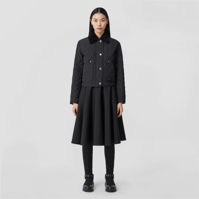 Corduroy Collar Diamond Quilted Cropped Barn Jacket Black - Women | Burberry® Official