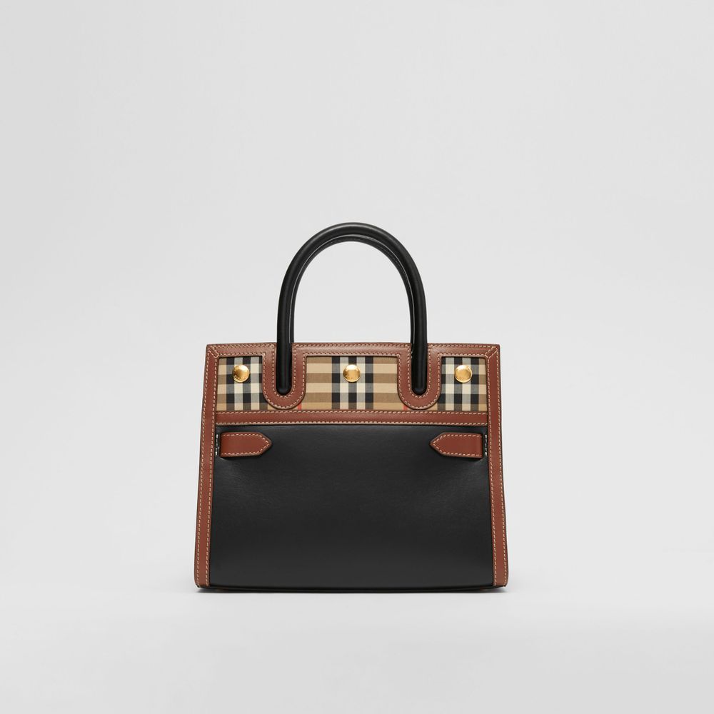 Mini Leather and Vintage Check Two-handle Title Bag in Black - Women | Burberry® Official