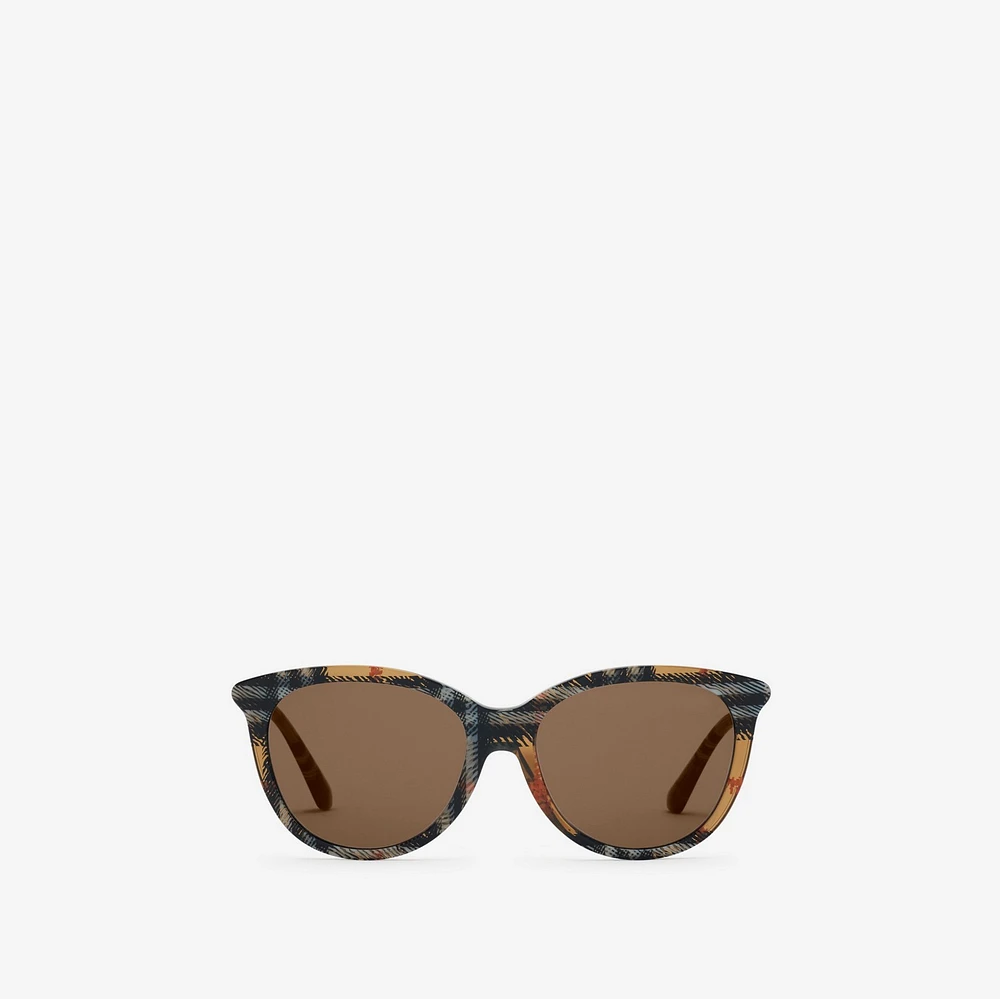 Tubular Check Round Sunglasses in Light sand - Women | Burberry® Official