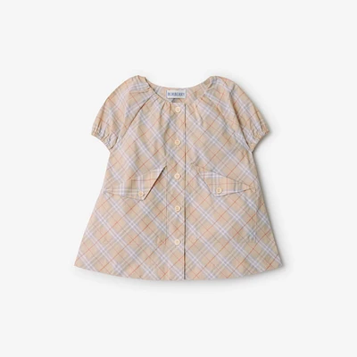 Check Cotton Dress with Bloomers in Pale stone - Children | Burberry® Official