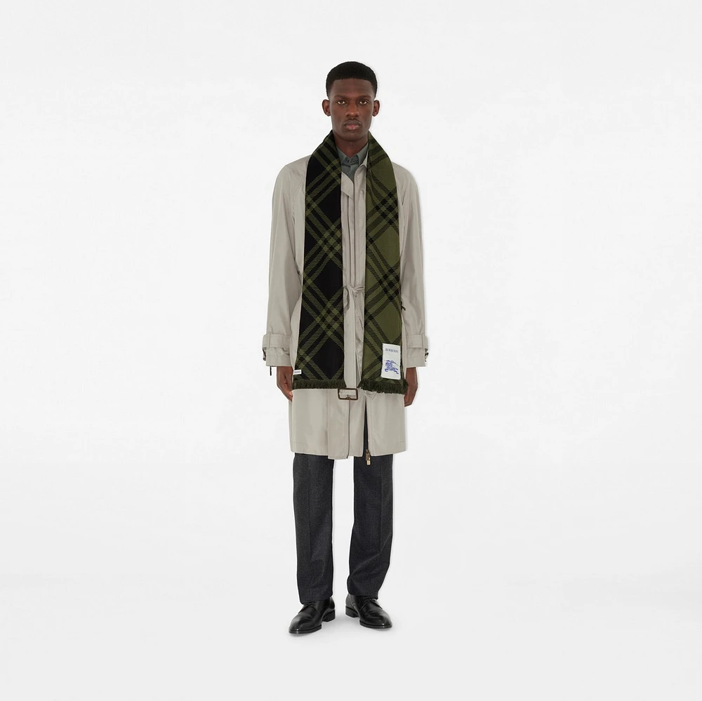 Wide Check Wool Silk Scarf in Shrub/black | Burberry® Official