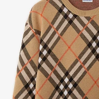 Check Wool Blend Sweater in Sand - Women, Nylon | Burberry® Official