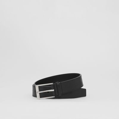 Embossed Check Leather Belt Black - Men | Burberry® Official