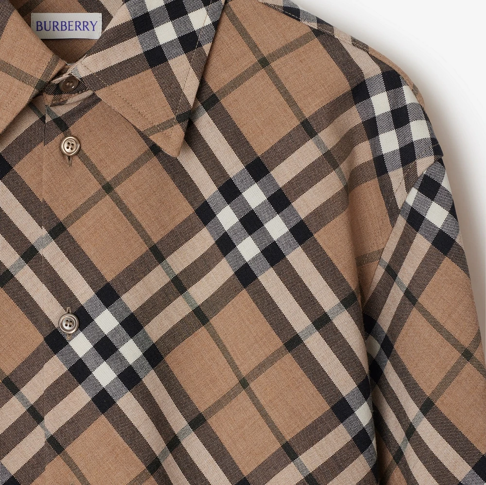 Check Wool Blend Shirt in Linden - Women, Technical | Burberry® Official