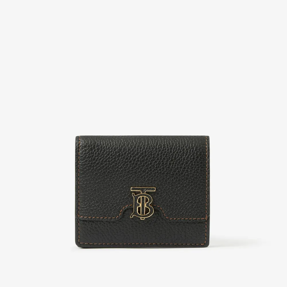 Grainy Leather TB Compact Wallet in Black - Women