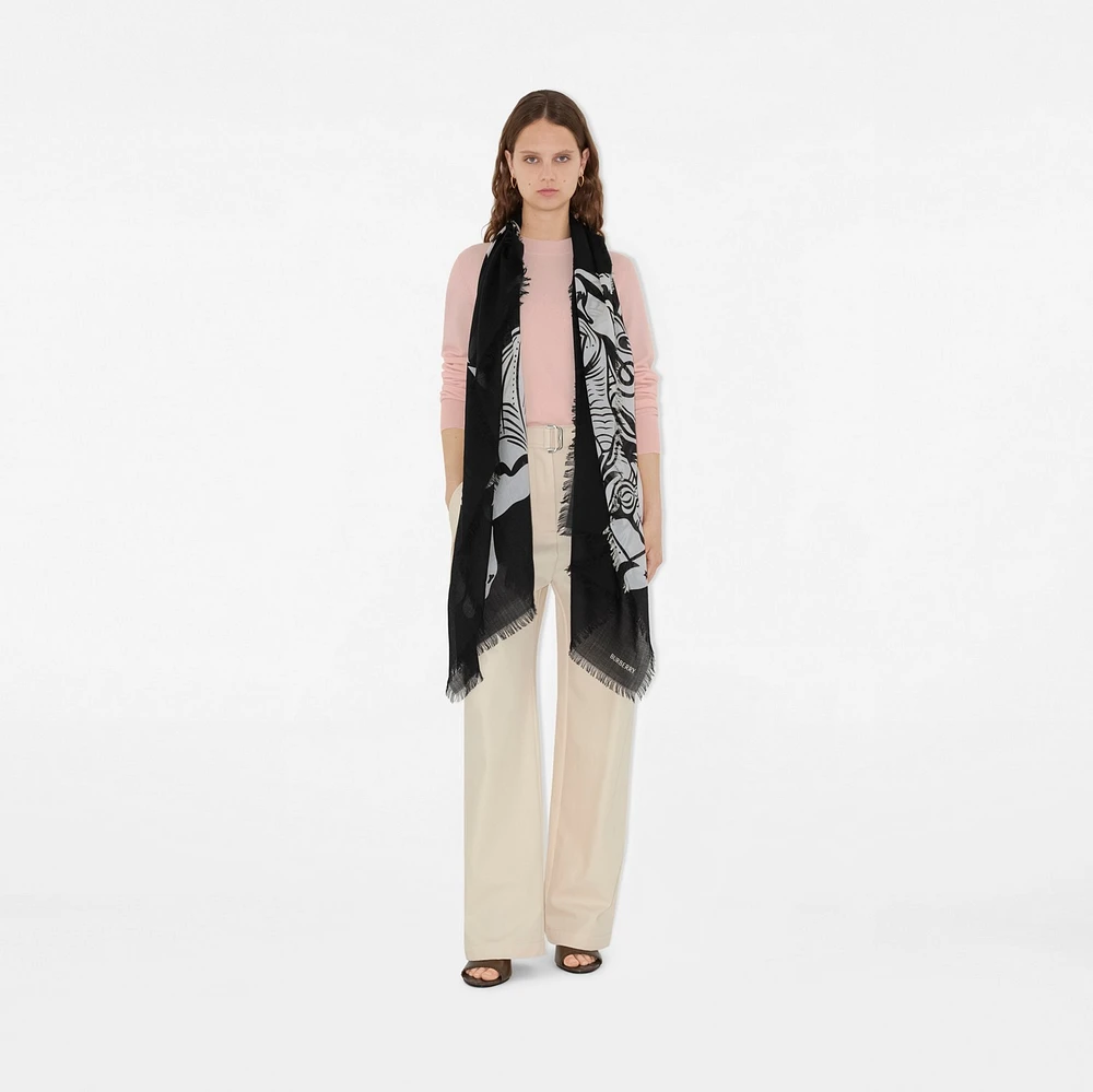 Wide EKD Wool Scarf in Black/calico | Burberry® Official