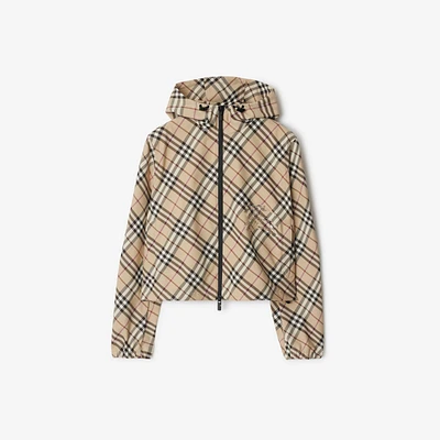 Check Hooded Jacket in Alabaster - Women, Nylon | Burberry® Official