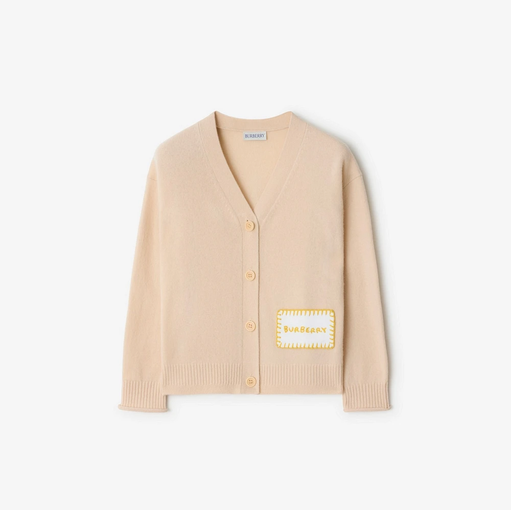Logo Patch Wool Cardigan in Pale stone | Burberry® Official