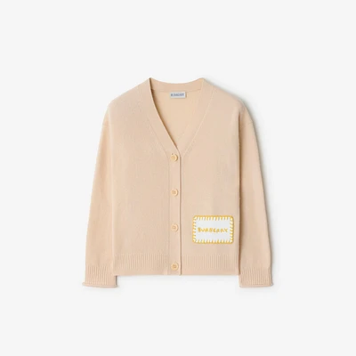 Logo Patch Wool Cardigan in Pale stone | Burberry® Official