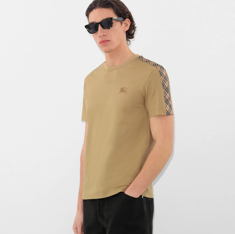 Check Trim Cotton T-shirt in Flax beige - Men | Burberry® Official