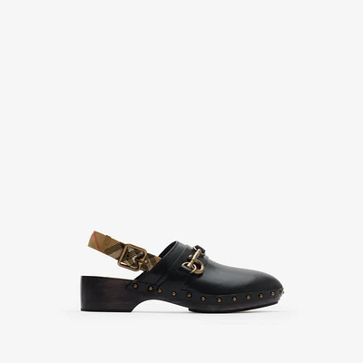Leather Trunk Strap Clogs in Black/sand - Men | Burberry® Official