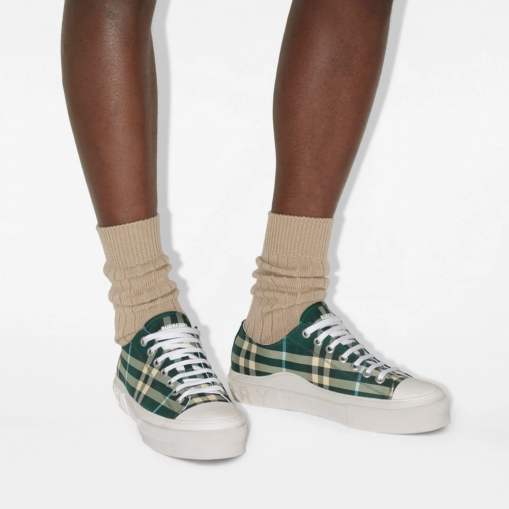 Check Nylon Blend Sneakers in Leaf - Men, Technical | Burberry® Official